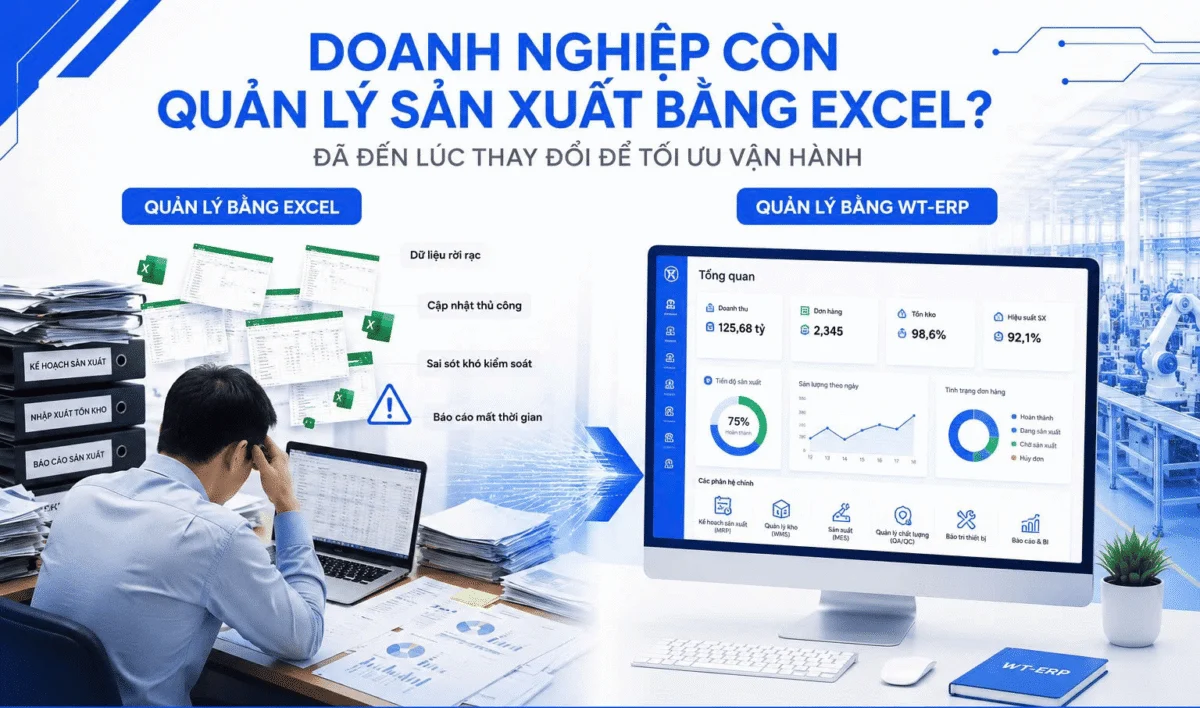 Doanh nghiệp còn quản lý sản xuất bằng Excel trong năm 2026? 7 dấu hiệu cho thấy đã đến lúc cần thay đổi.