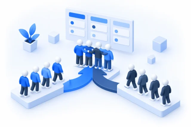 Minh họa IT outsourcing với các thành viên hợp thành đội kỹ thuật chung