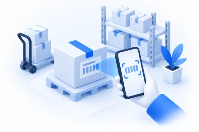 Minh họa phát triển ứng dụng di động với điện thoại quét mã kiện hàng tại hiện trường