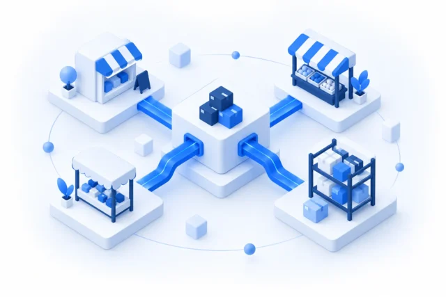 Minh họa vận hành website TMĐT với các kênh nối vào một khối tồn kho chung