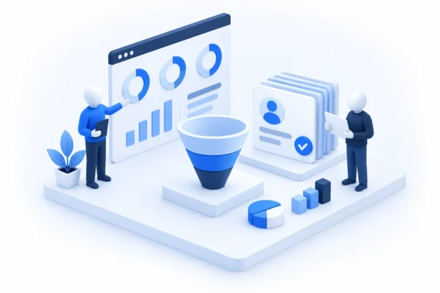 Báo cáo chiến dịch với vòng đo, phễu và thẻ lead đã chọn